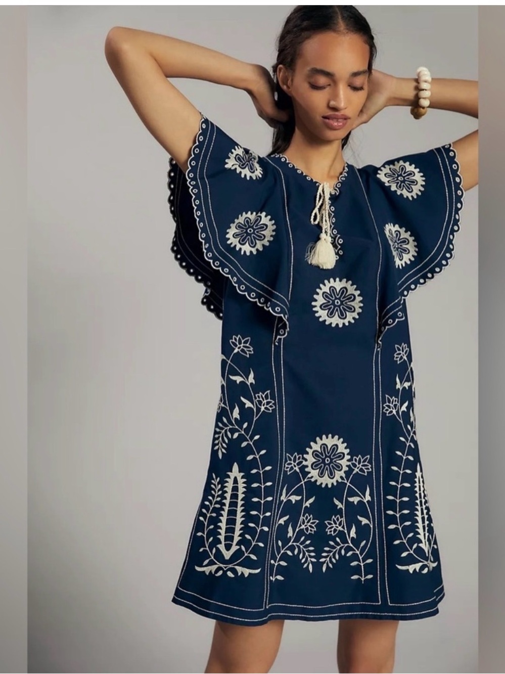 🎉HPx2🎉Anthropologie Let Me Be Navy Blue Embroidered Flutter-Sleeve Dress